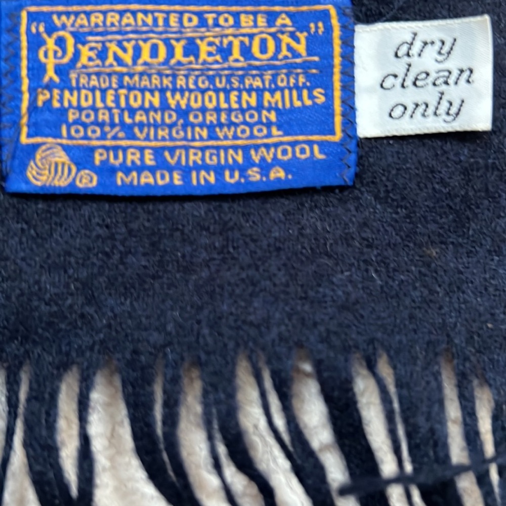 Pendleton 100% Wool Scarf, Solid Navy Blue With F… - image 4